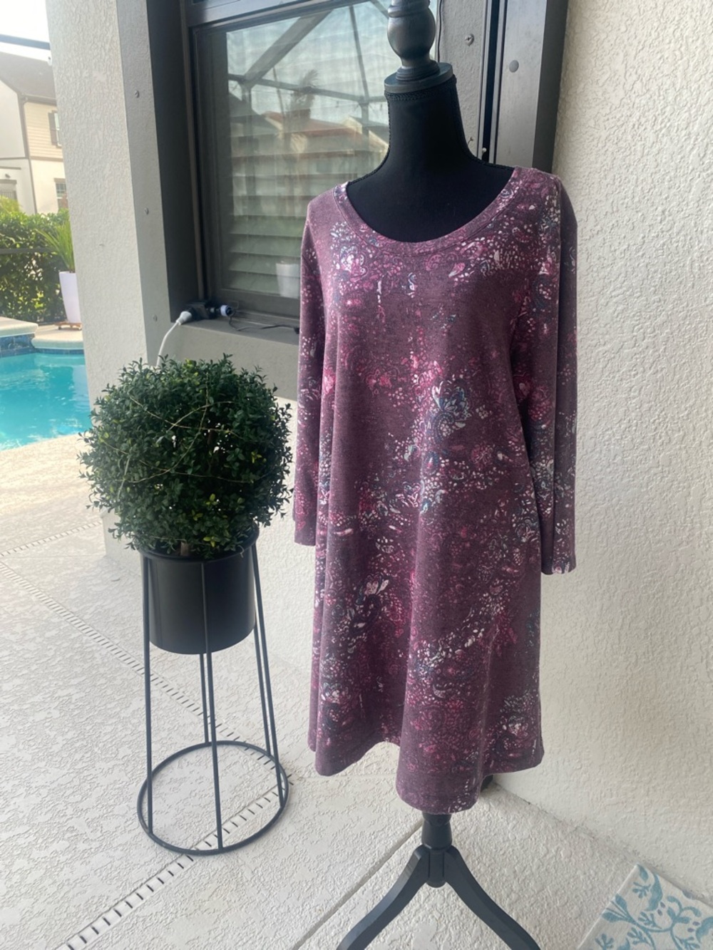 Sonoma Plum Floral Long Sleeve Shift Dress